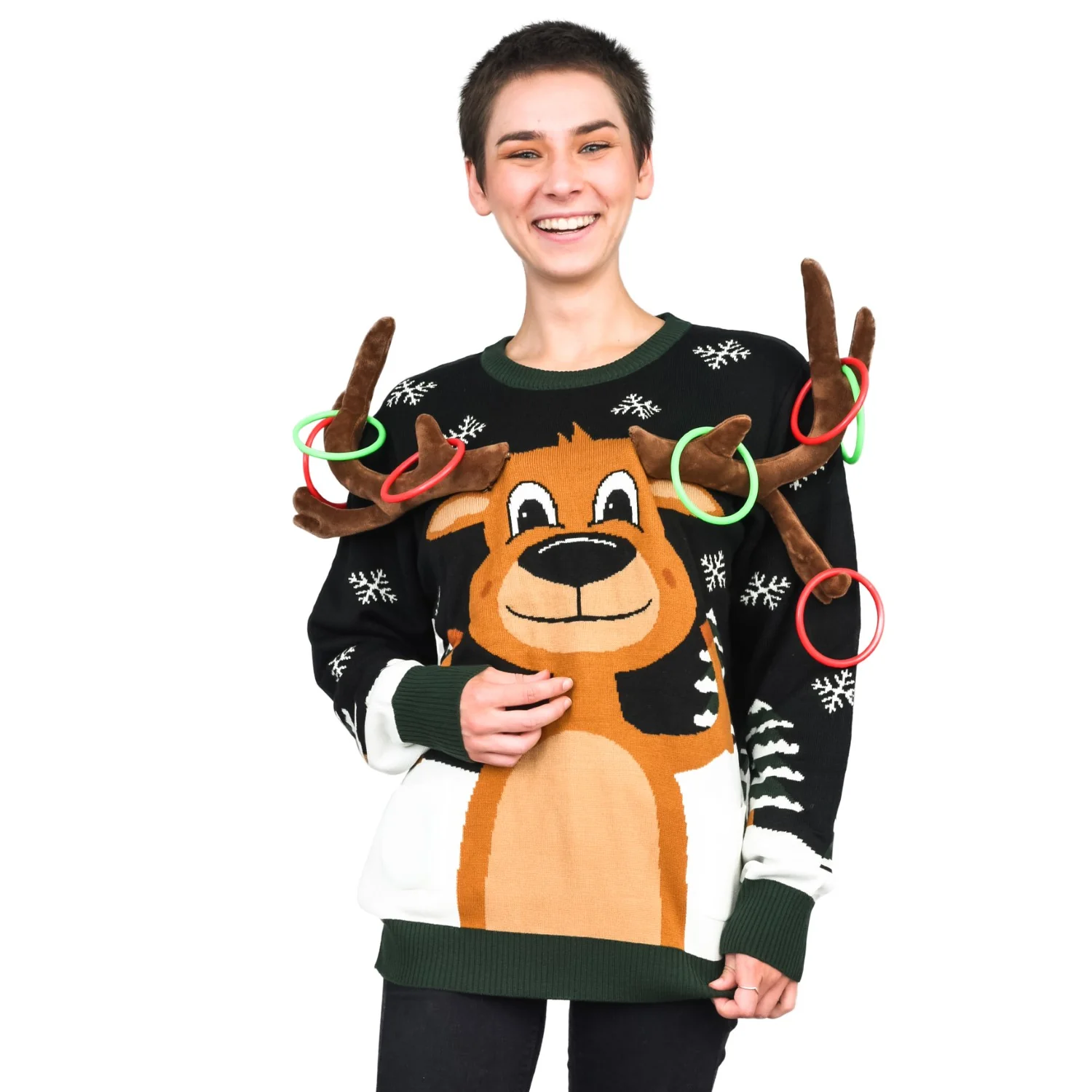 Funny Unisex Reindeer Ring Toss 3D Ugly Christmas Sweater - Image 2
