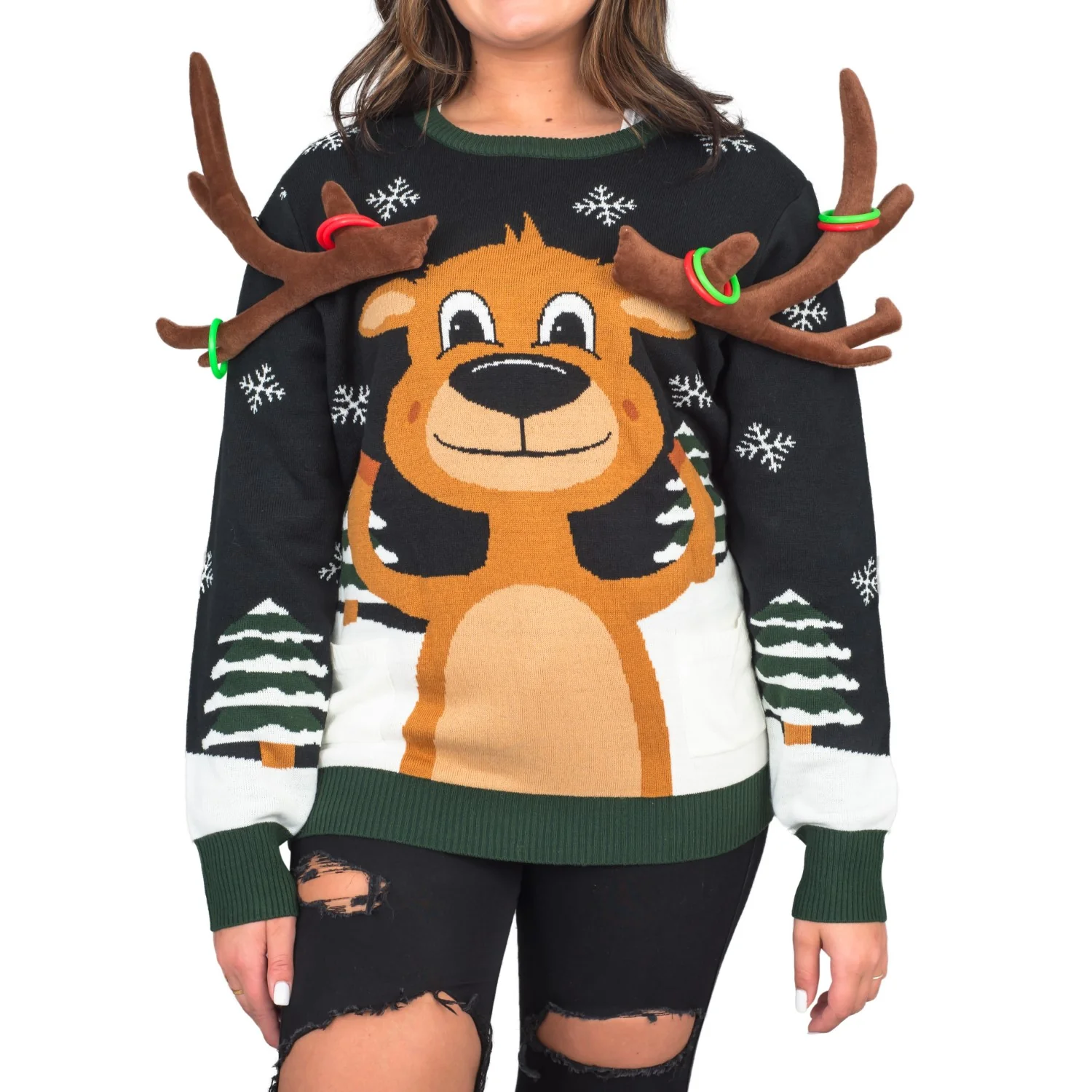 Funny Unisex Reindeer Ring Toss 3D Ugly Christmas Sweater - Image 4