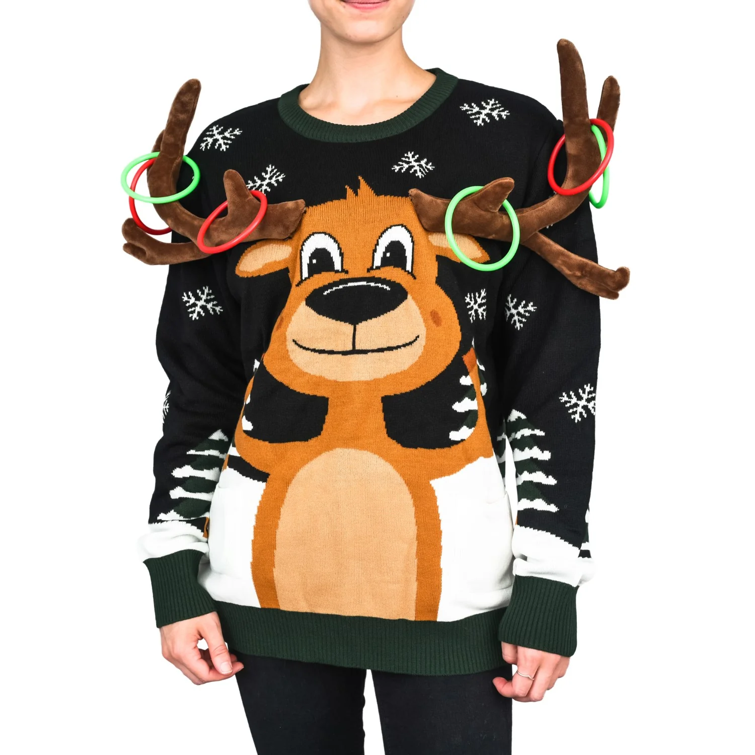 Funny Unisex Reindeer Ring Toss 3D Ugly Christmas Sweater - Image 8