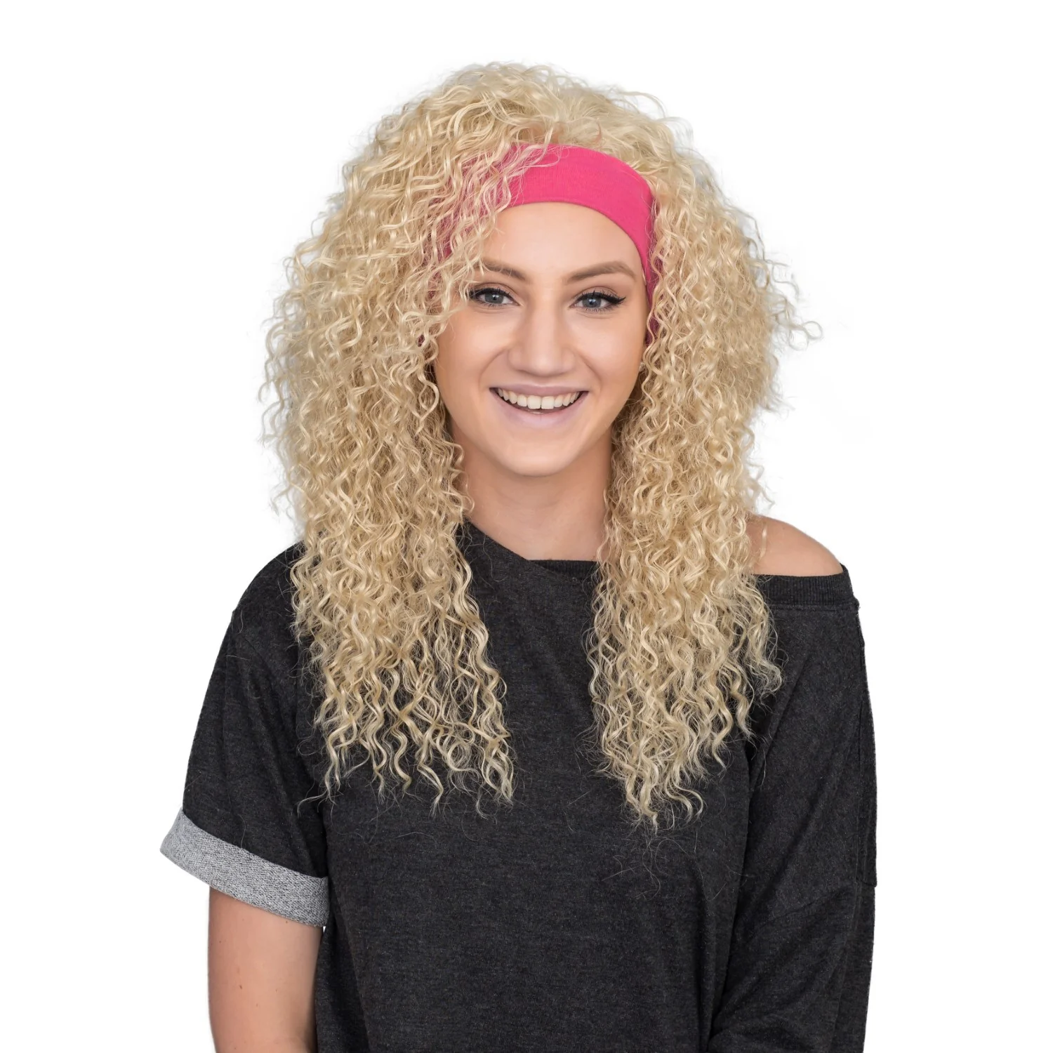 Retro 80s Aerobics Instructor Deluxe Halloween Cosplay Costume Wig and Headband Set - Image 2