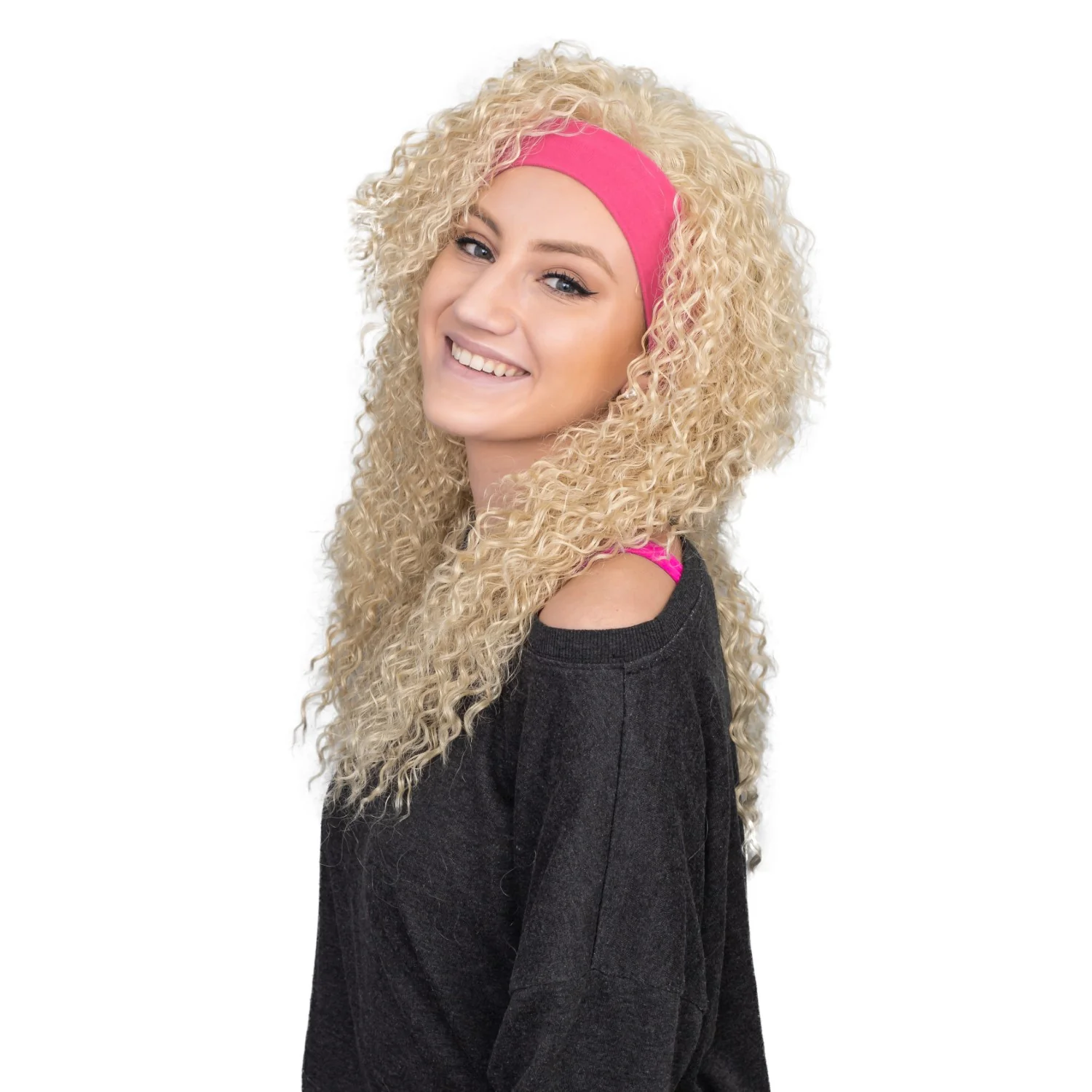 Retro 80s Aerobics Instructor Deluxe Halloween Cosplay Costume Wig and Headband Set - Image 6