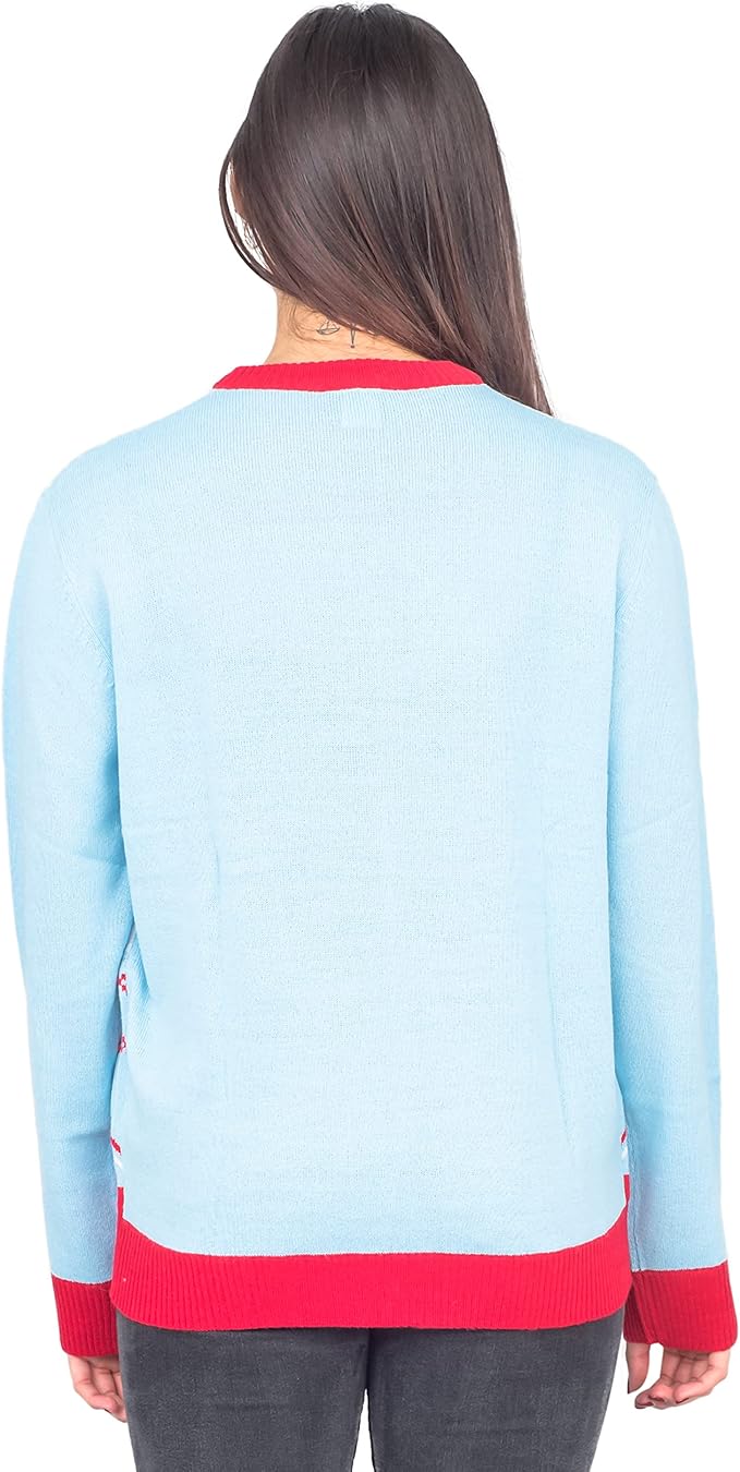 Rick and Morty Holiday Party Light Blue Adult Unisex Ugly Christmas Sweater - Image 2