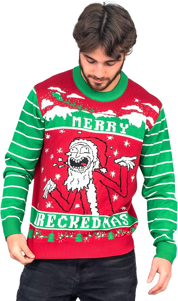 Ripple Junction Rick and Morty Merry Wreckedmas Ugly Christmas Sweater - Image 2