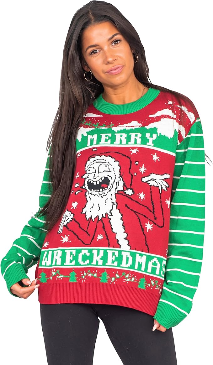Ripple Junction Rick and Morty Merry Wreckedmas Ugly Christmas Sweater - Image 4