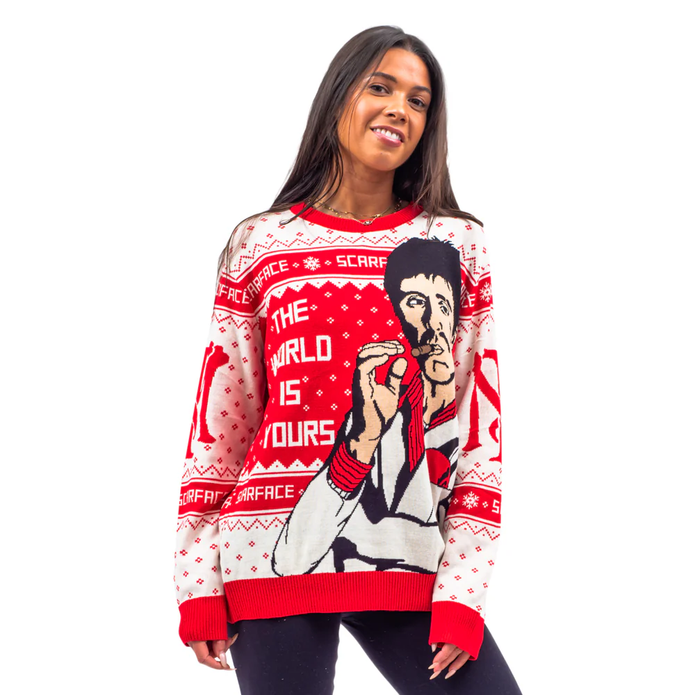 Scarface the World is Yours Tony Montana Ugly Christmas Sweater - Image 2