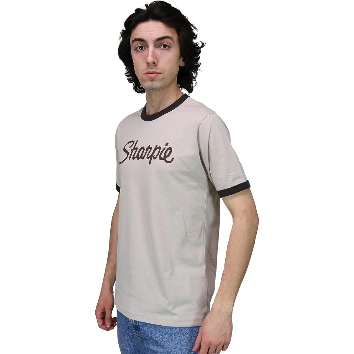 Scott Pilgrim Sharpie Ringer Shirt Heather Brown Pilgrim Rock Band Adult T-Shirt - Image 4
