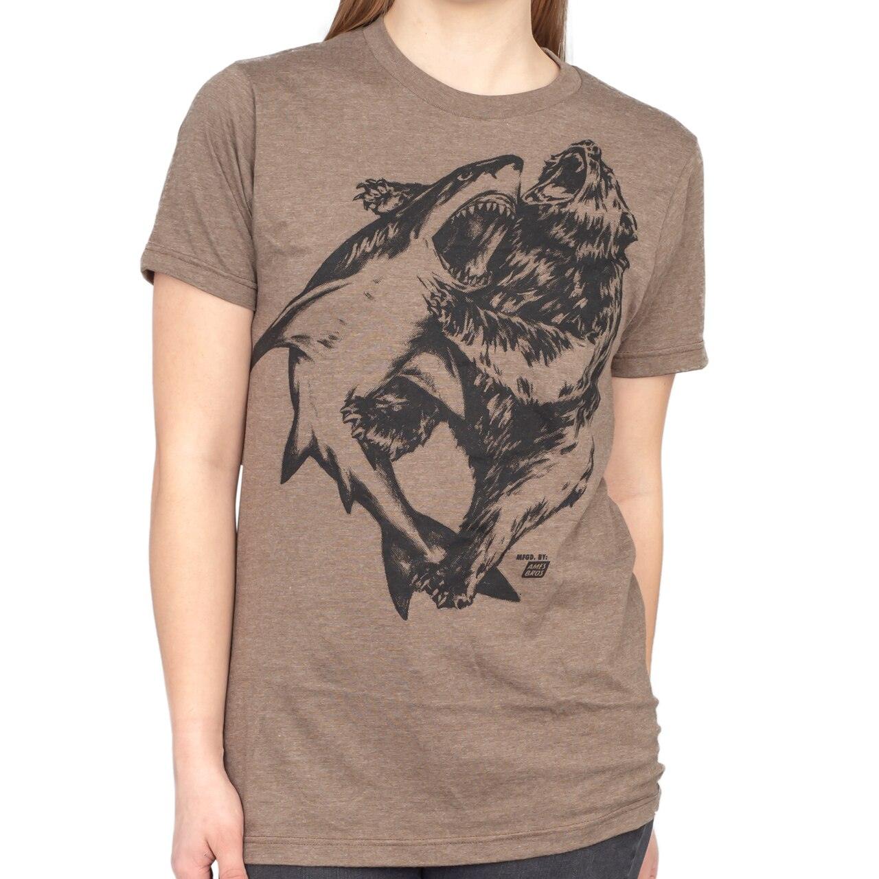 Shark vs. Bear Heather Brown Adult T-shirt