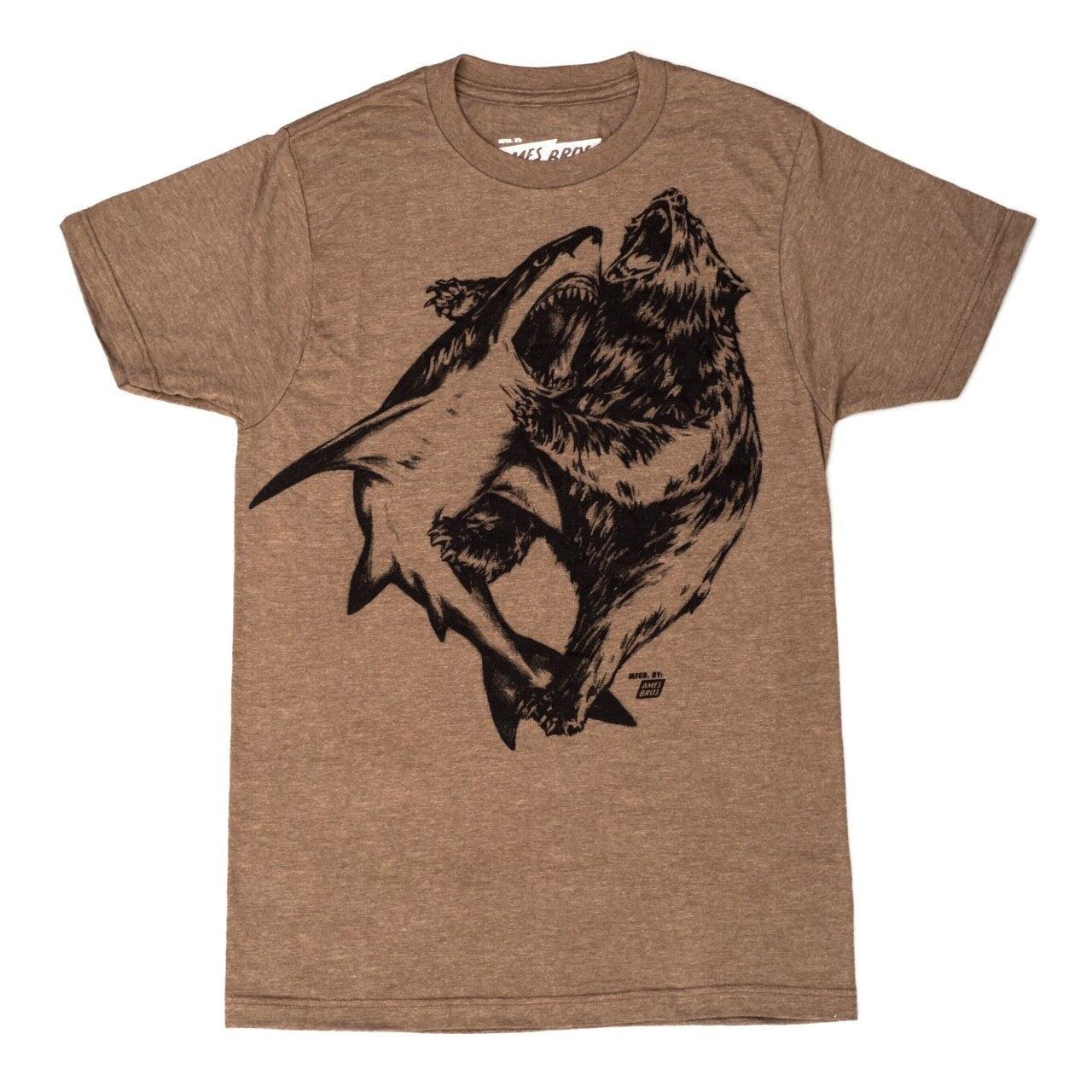 Shark vs. Bear Heather Brown Adult T-shirt - Image 2