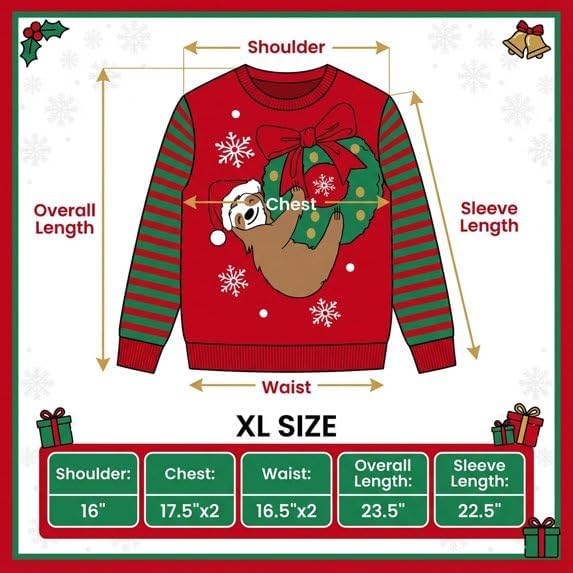 Sloth Santa Hat Hanging on Gift Ball Ornament Women's Juniors Ugly Christmas Sweater - Image 2