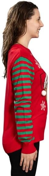 Sloth Santa Hat Hanging on Gift Ball Ornament Women's Juniors Ugly Christmas Sweater - Image 5