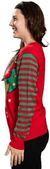 Sloth Santa Hat Hanging on Gift Ball Ornament Women's Juniors Ugly Christmas Sweater - Image 6