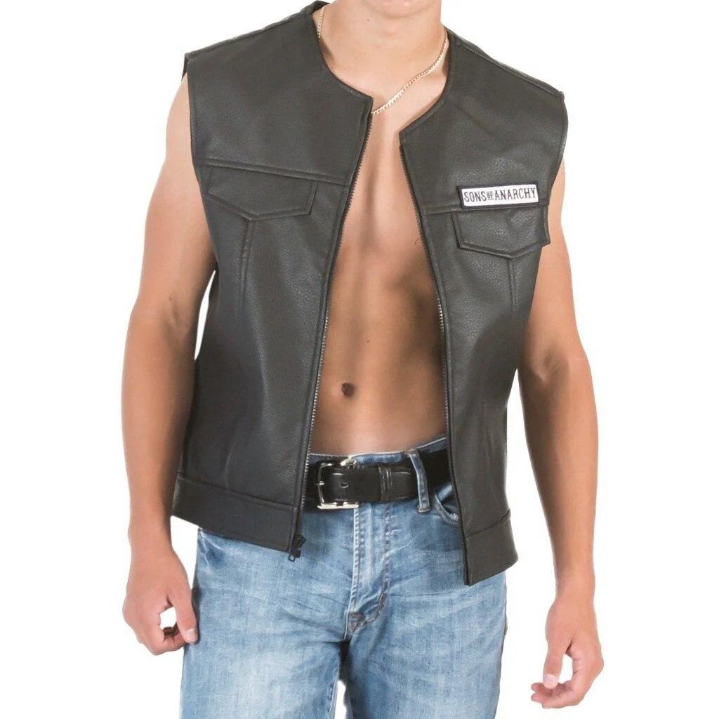 SOA Black Leather Highway Biker Vest - Image 2