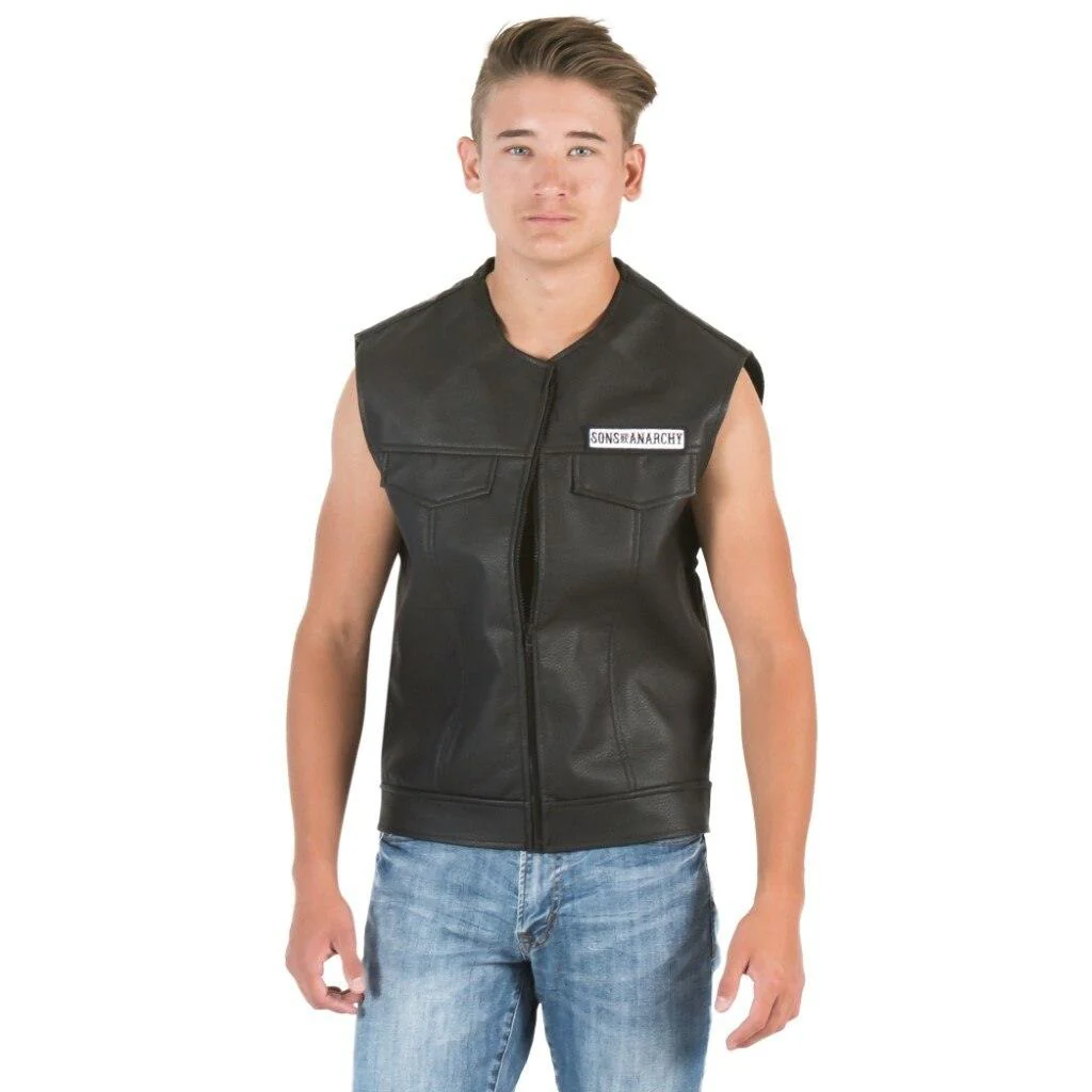 SOA Black Leather Highway Biker Vest - Image 3