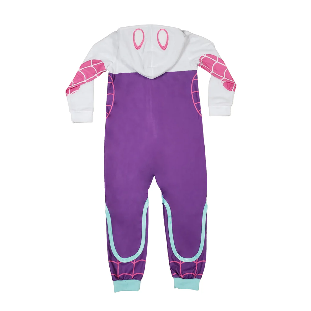 Spider Purple Pink Superhero Ghost Pajama Zip Up Jumpsuit with Hood - Image 2