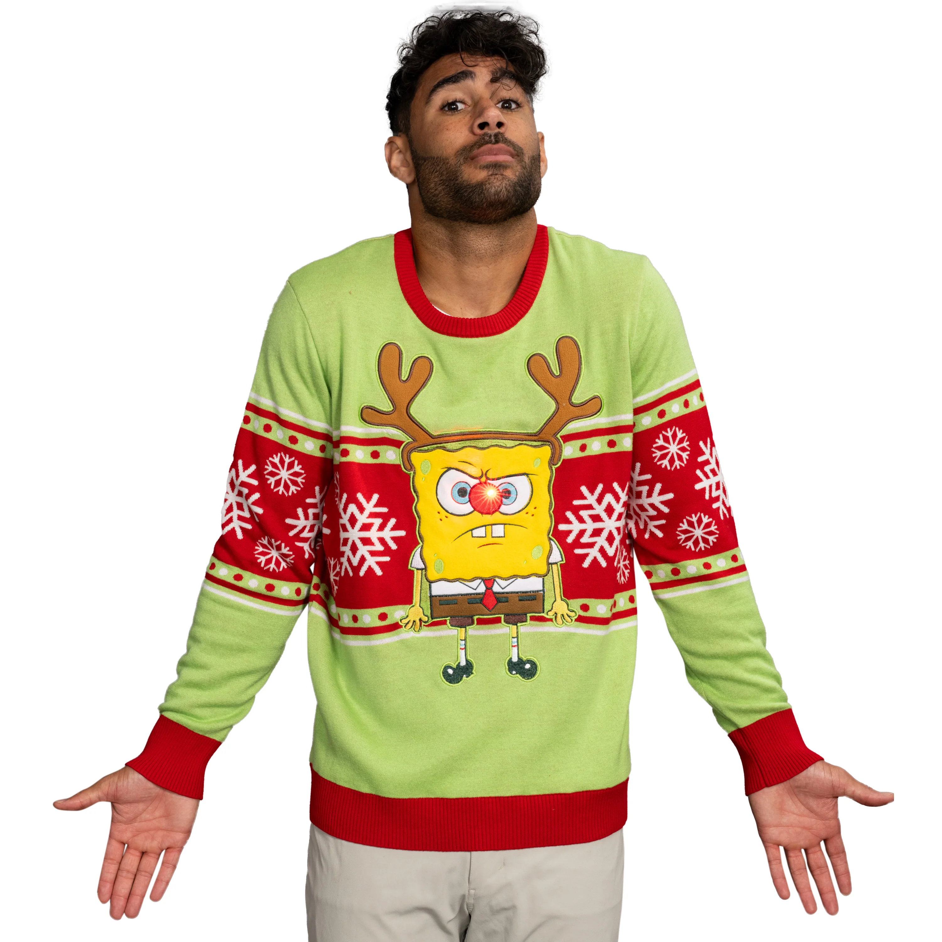 Spongebob LED Reindeer Nose Ugly Christmas Sweater - Image 10