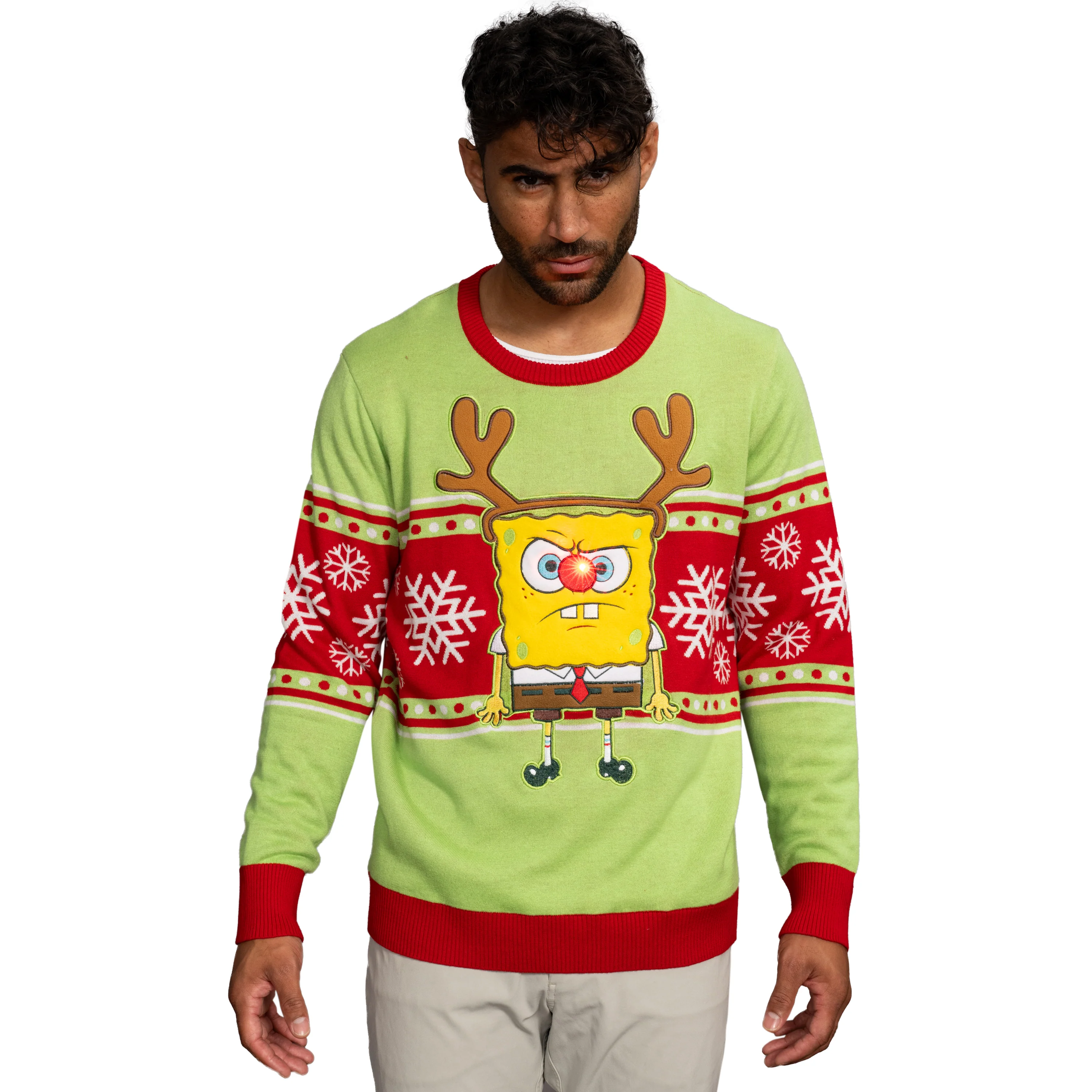 Spongebob LED Reindeer Nose Ugly Christmas Sweater - Image 11