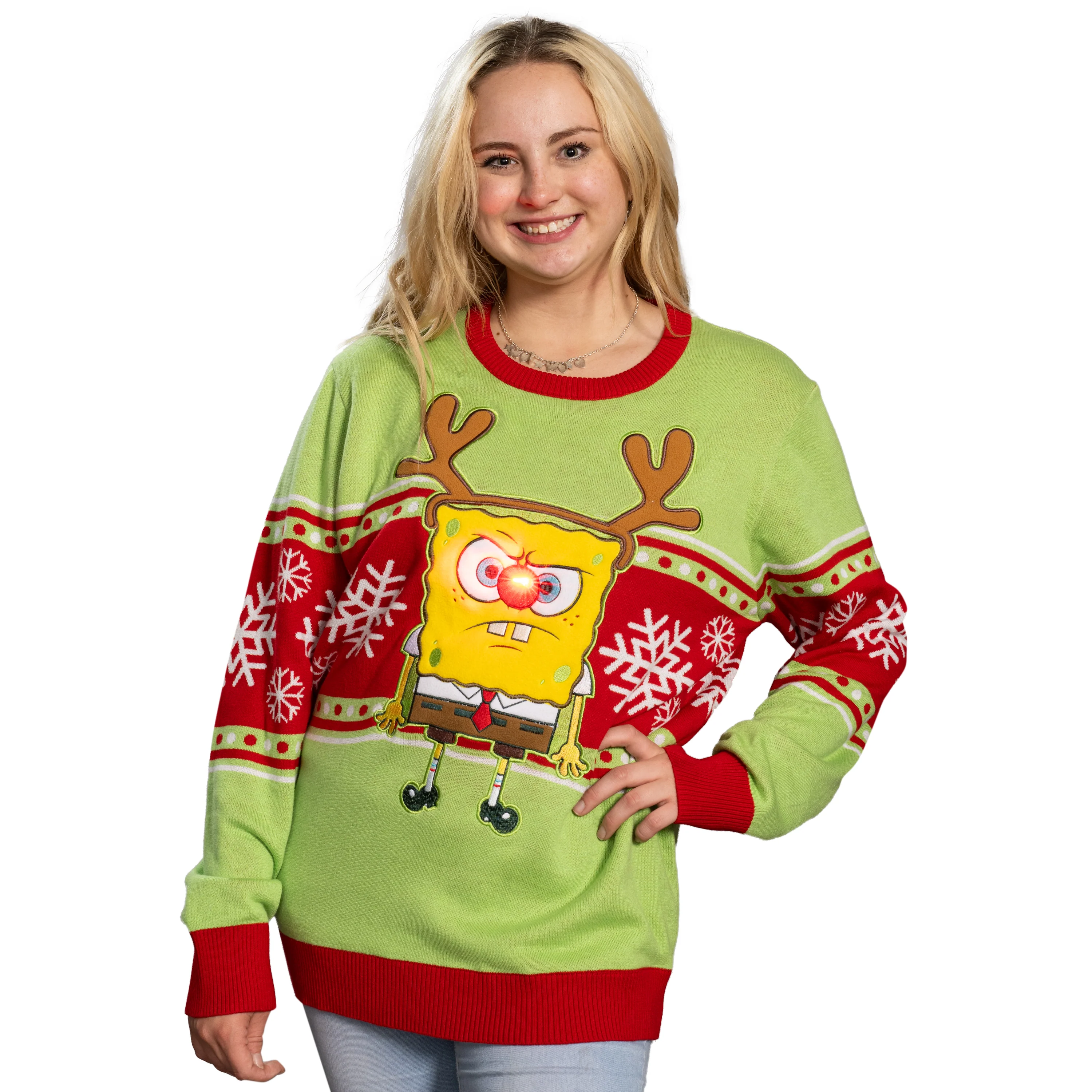 Spongebob LED Reindeer Nose Ugly Christmas Sweater - Image 16