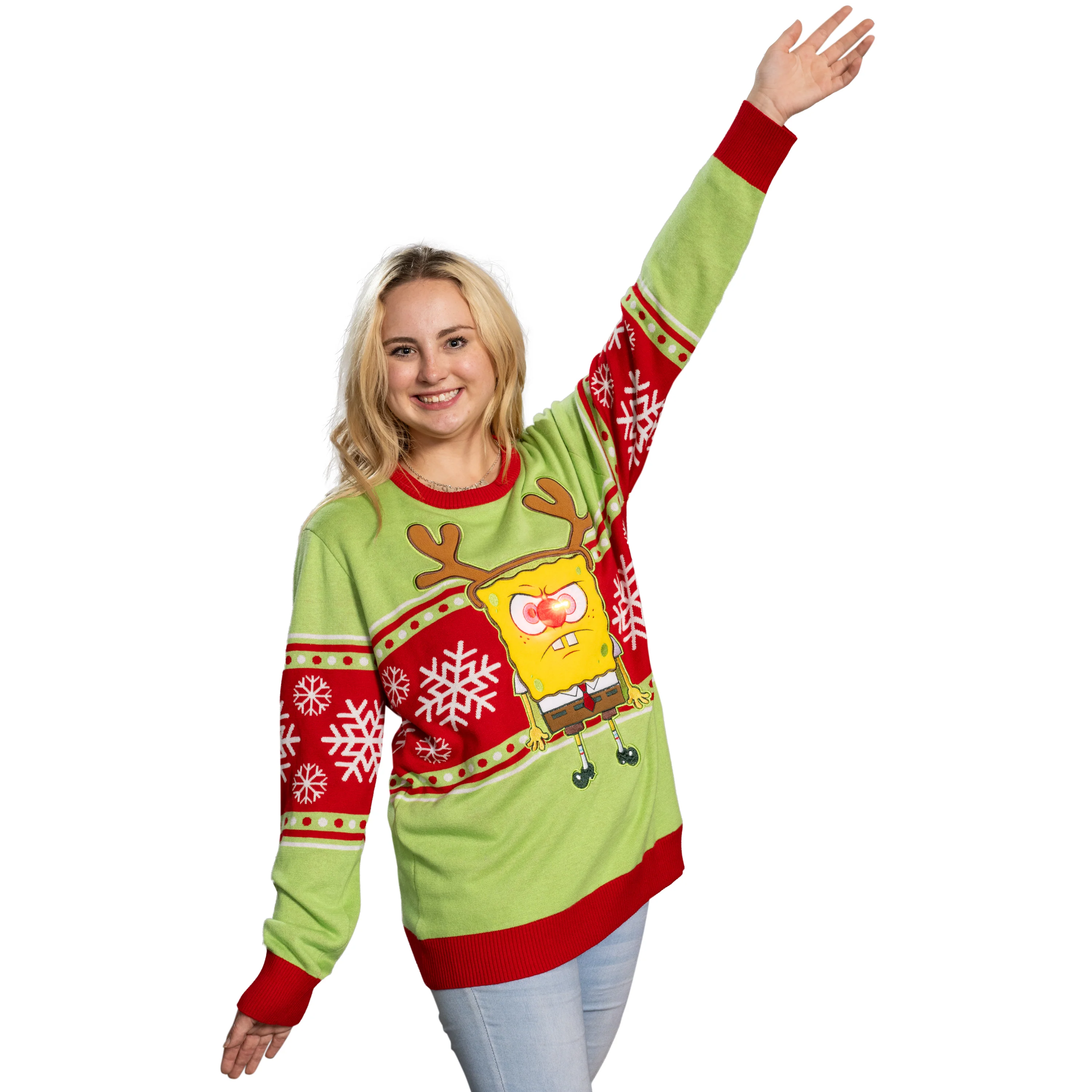 Spongebob LED Reindeer Nose Ugly Christmas Sweater - Image 17