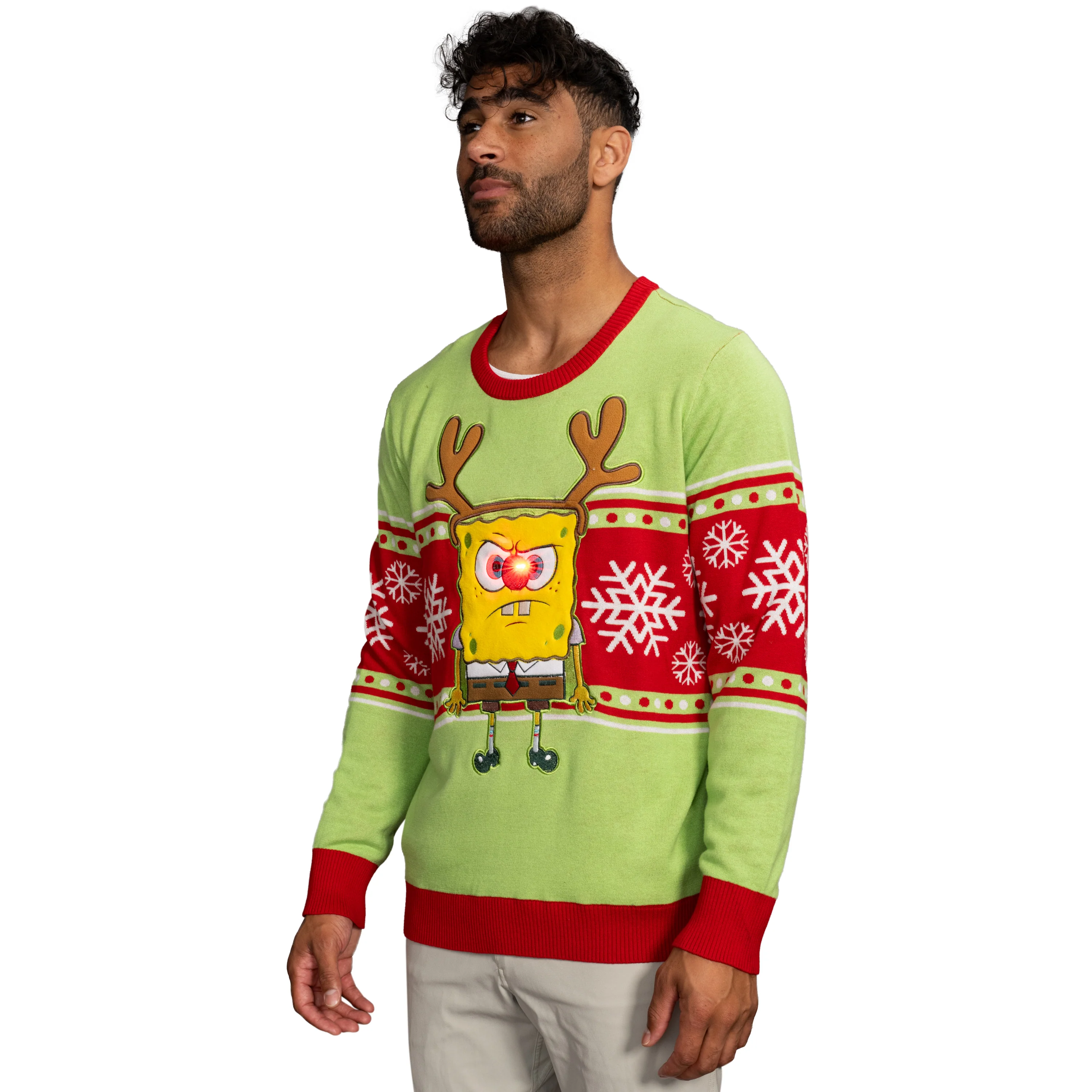 Spongebob LED Reindeer Nose Ugly Christmas Sweater - Image 3