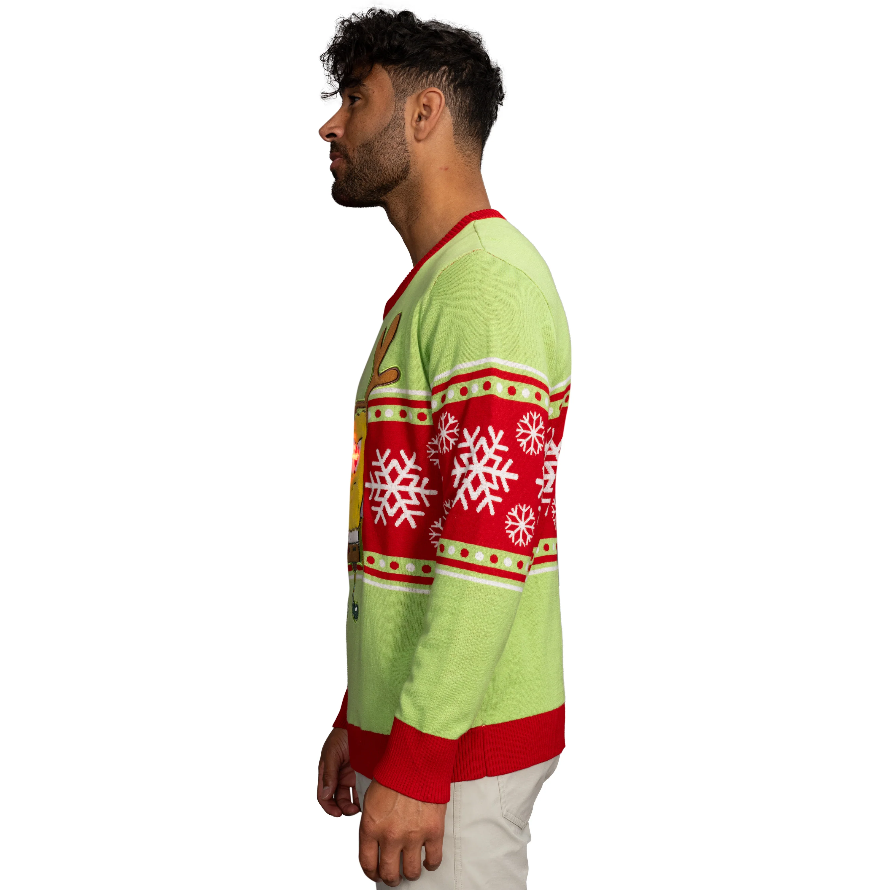 Spongebob LED Reindeer Nose Ugly Christmas Sweater - Image 4