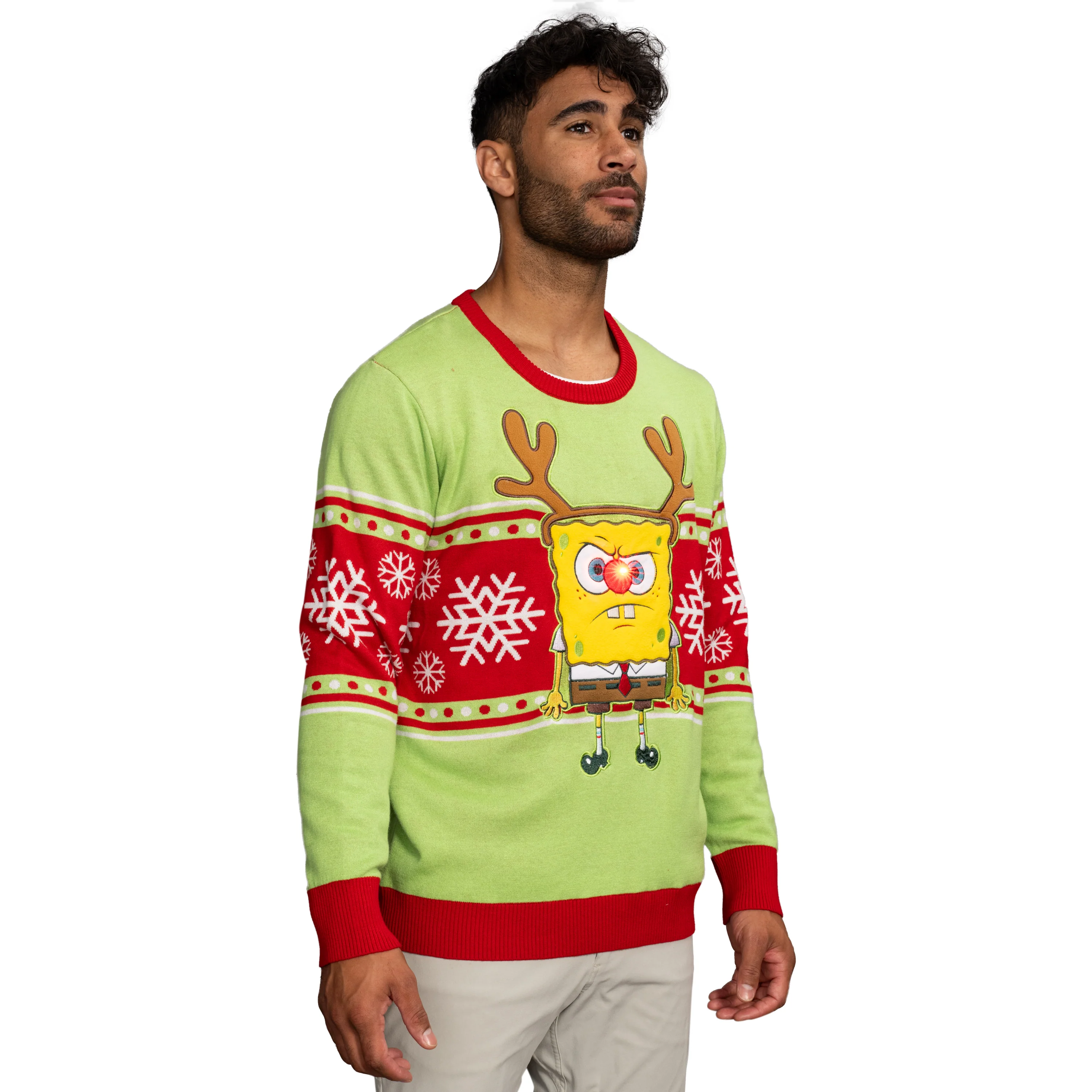 Spongebob LED Reindeer Nose Ugly Christmas Sweater - Image 7