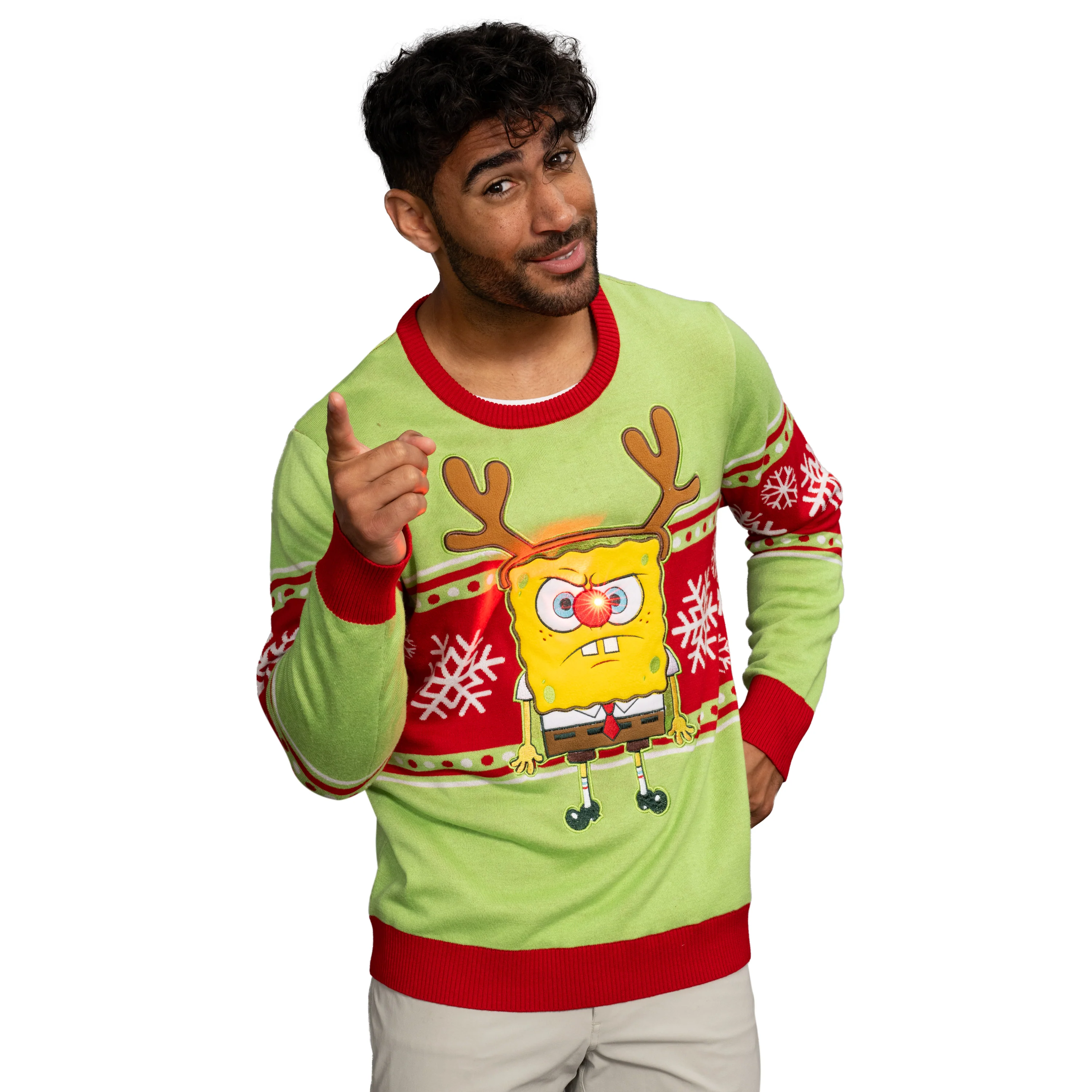 Spongebob LED Reindeer Nose Ugly Christmas Sweater - Image 9