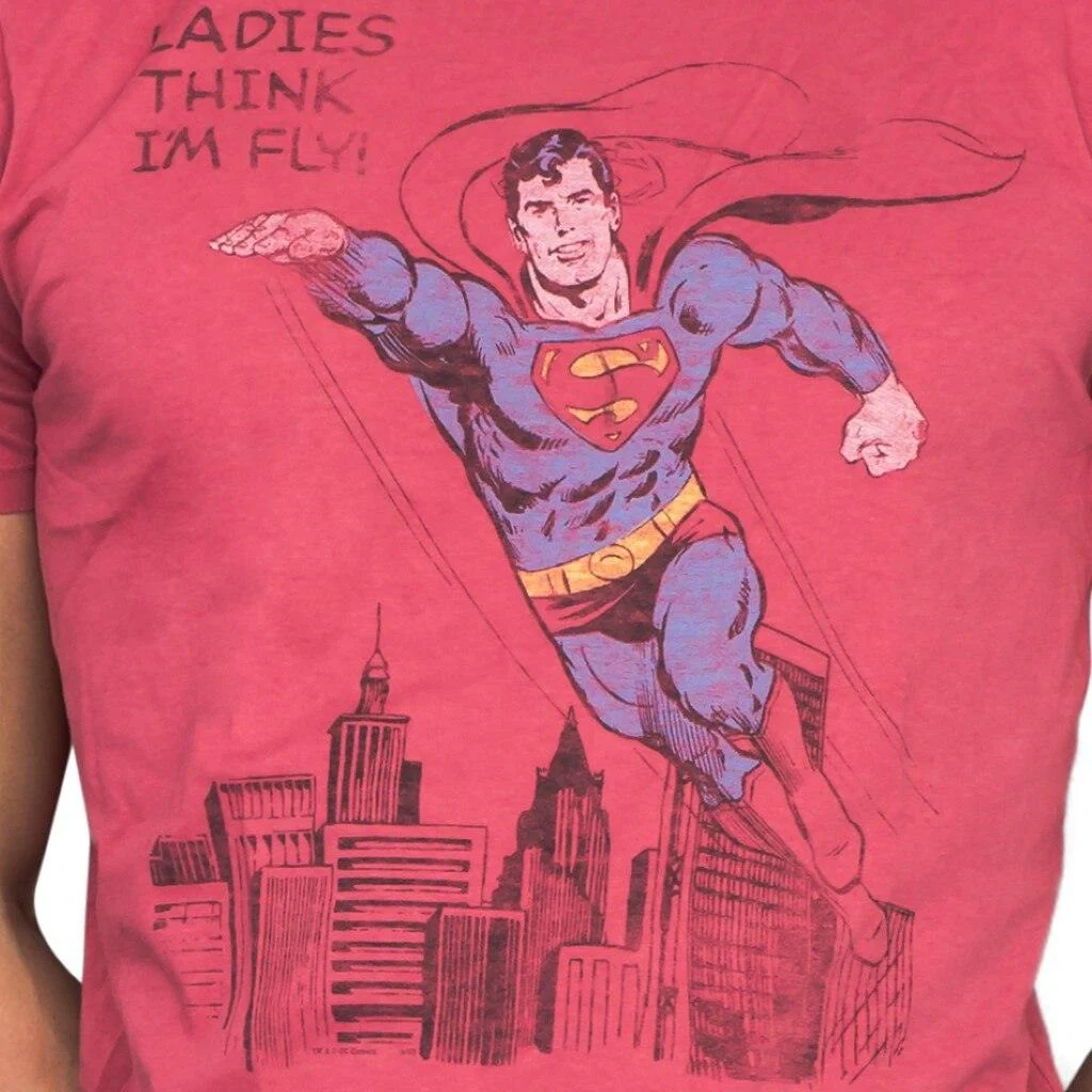 Superman Ladies Think I'm Fly Vintage Inspired Lava T-shirt - Image 2