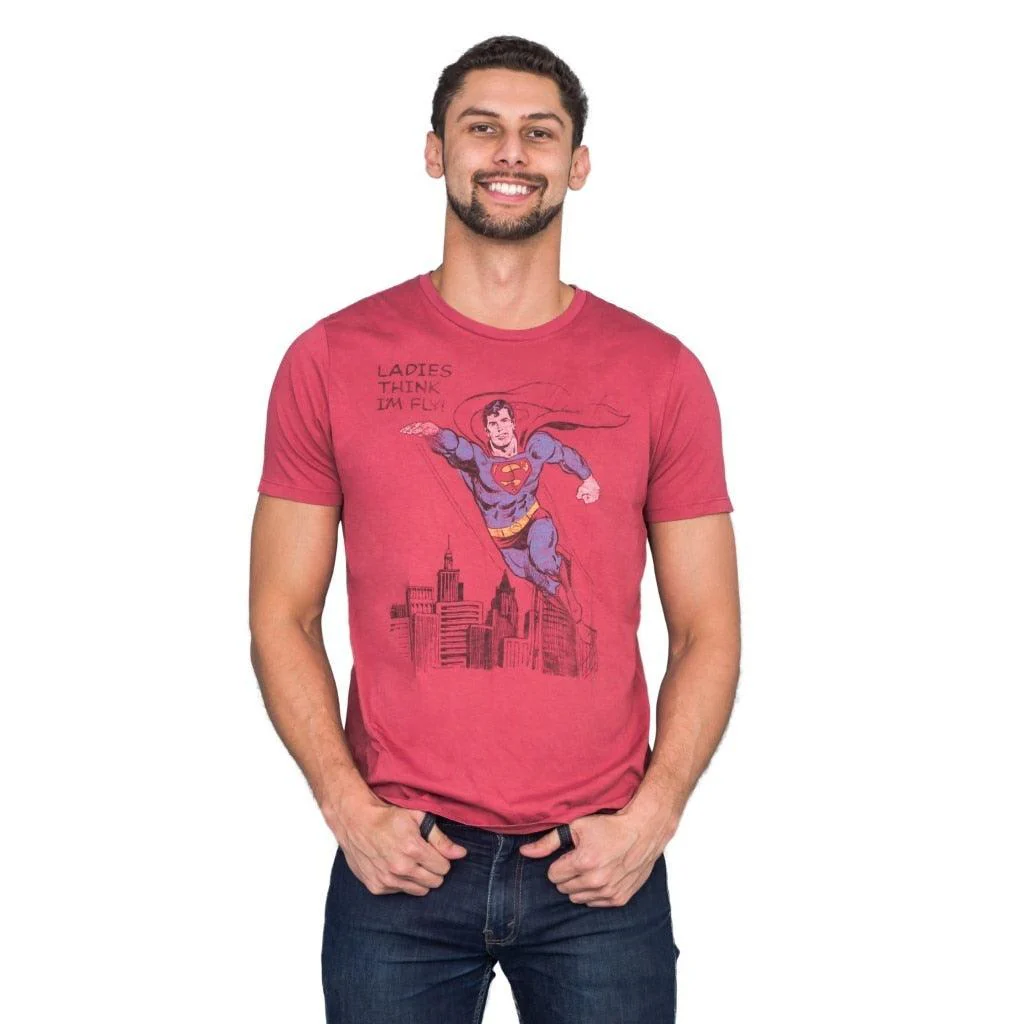 Superman Ladies Think I'm Fly Vintage Inspired Lava T-shirt - Image 3