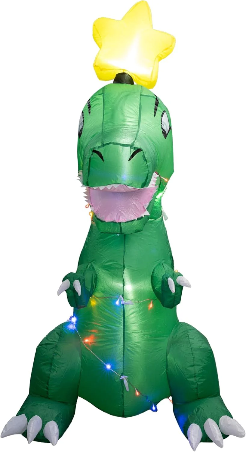 T-Rex Dino Funny Indoor/Outdoor Inflatable Light Up Xmas Season Yard Decoration - Image 3