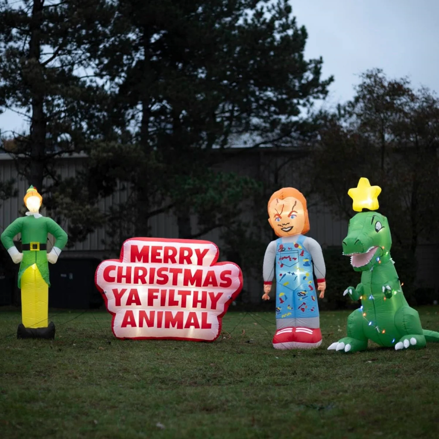 T-Rex Dino Funny Indoor/Outdoor Inflatable Light Up Xmas Season Yard Decoration - Image 7