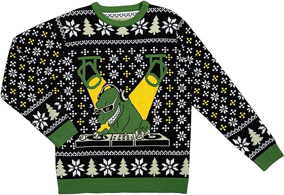 T-Rex DJ Holiday Dinosaur Sweater - Image 5