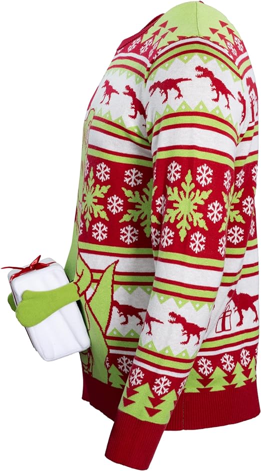 T-Rex Santa Hat 3D Interactive Gift Box Sweater - Image 2