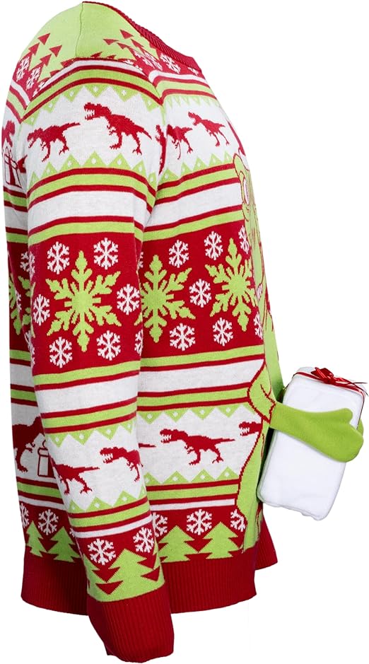 T-Rex Santa Hat 3D Interactive Gift Box Sweater - Image 4