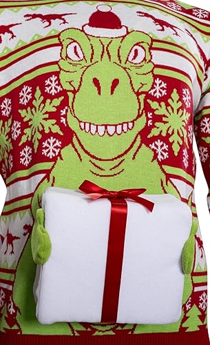 T-Rex Santa Hat 3D Interactive Gift Box Sweater - Image 5