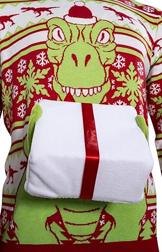 T-Rex Santa Hat 3D Interactive Gift Box Sweater - Image 6
