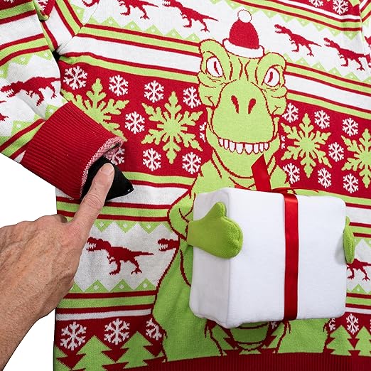 T-Rex Santa Hat 3D Interactive Gift Box Sweater - Image 7