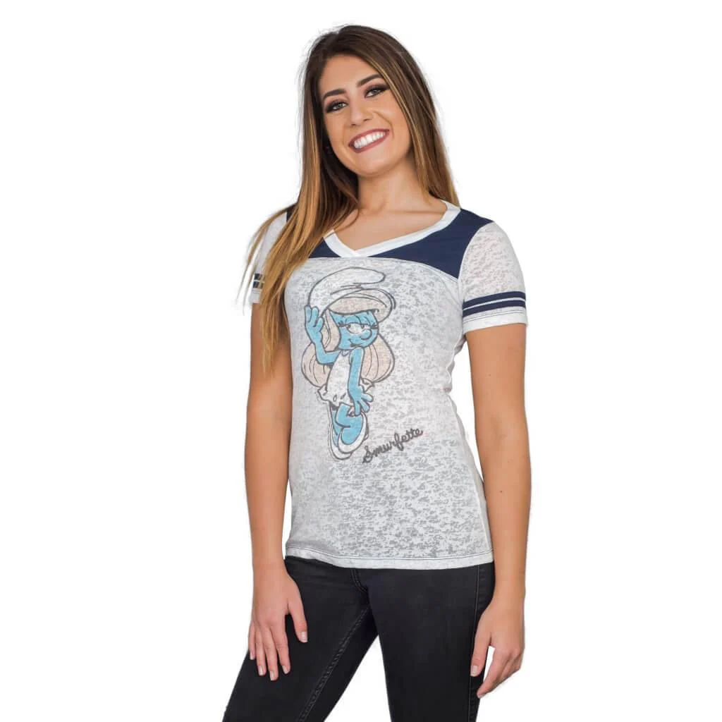 The Smurfs Smurfette Pose Juniors Burnout T-shirt with Striped Sleeves - Image 2