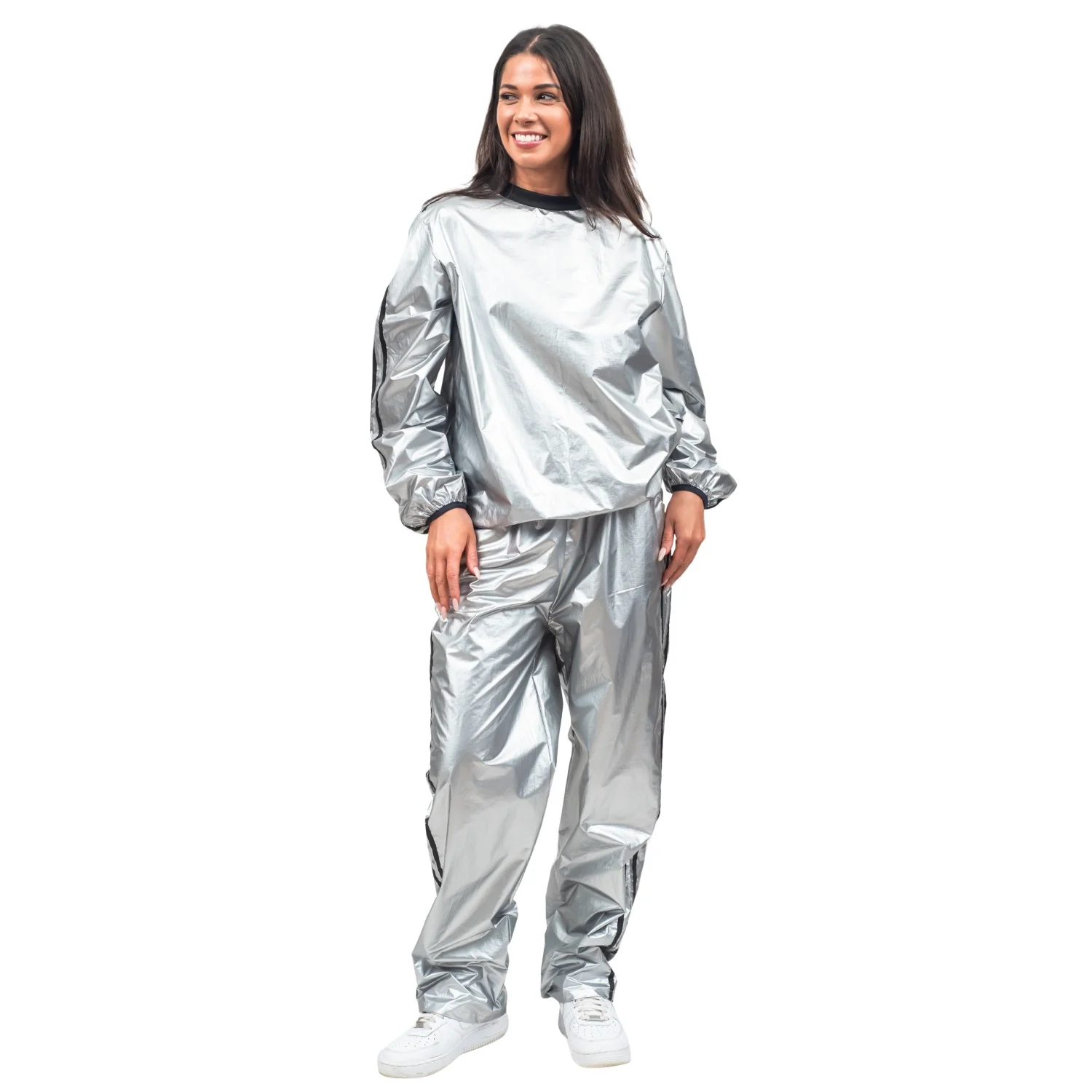Todd and Margo Shiny Silver 2 Piece Workout Top and Pants Halloween Costume Set - Image 5