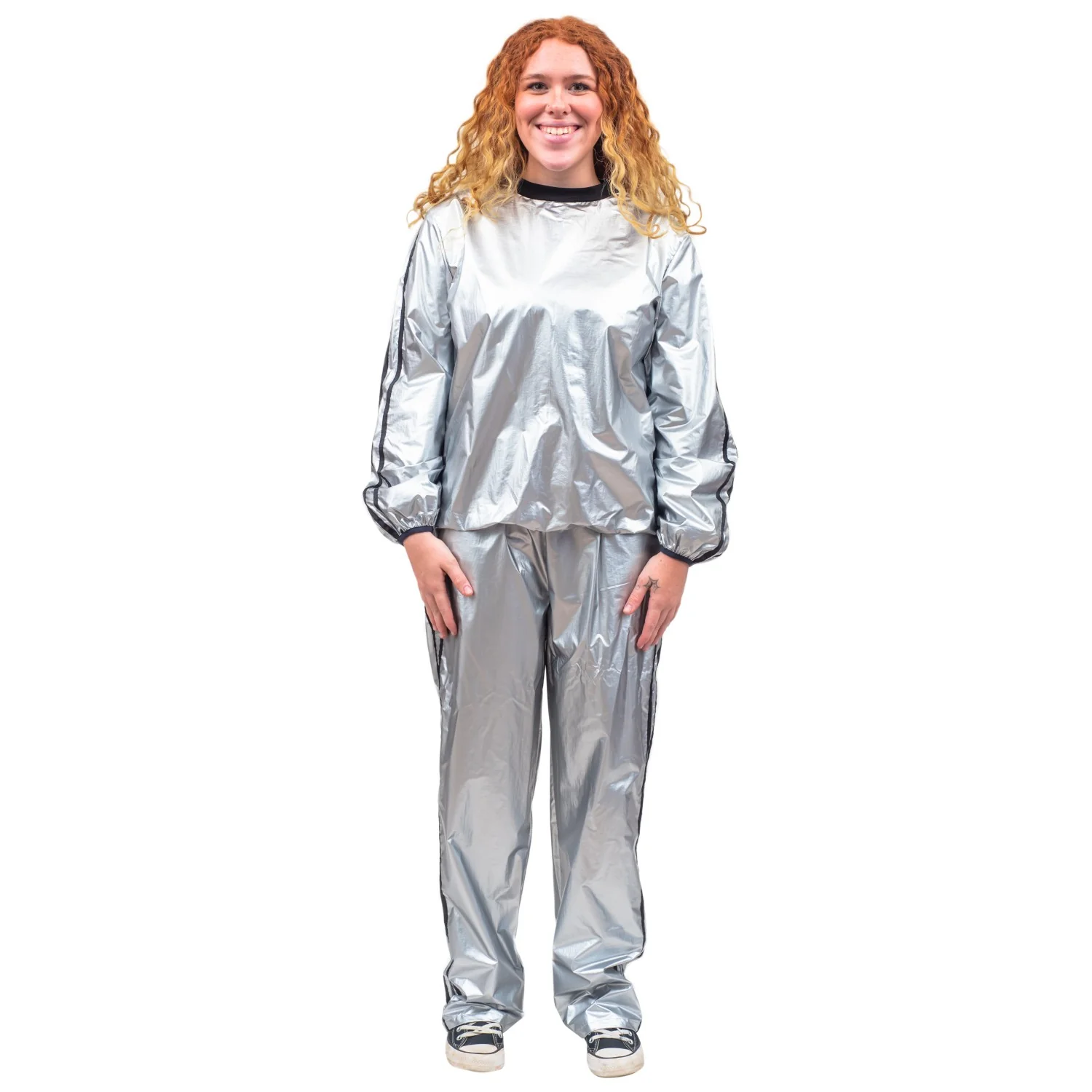 Todd and Margo Shiny Silver 2 Piece Workout Top and Pants Halloween Costume Set - Image 6