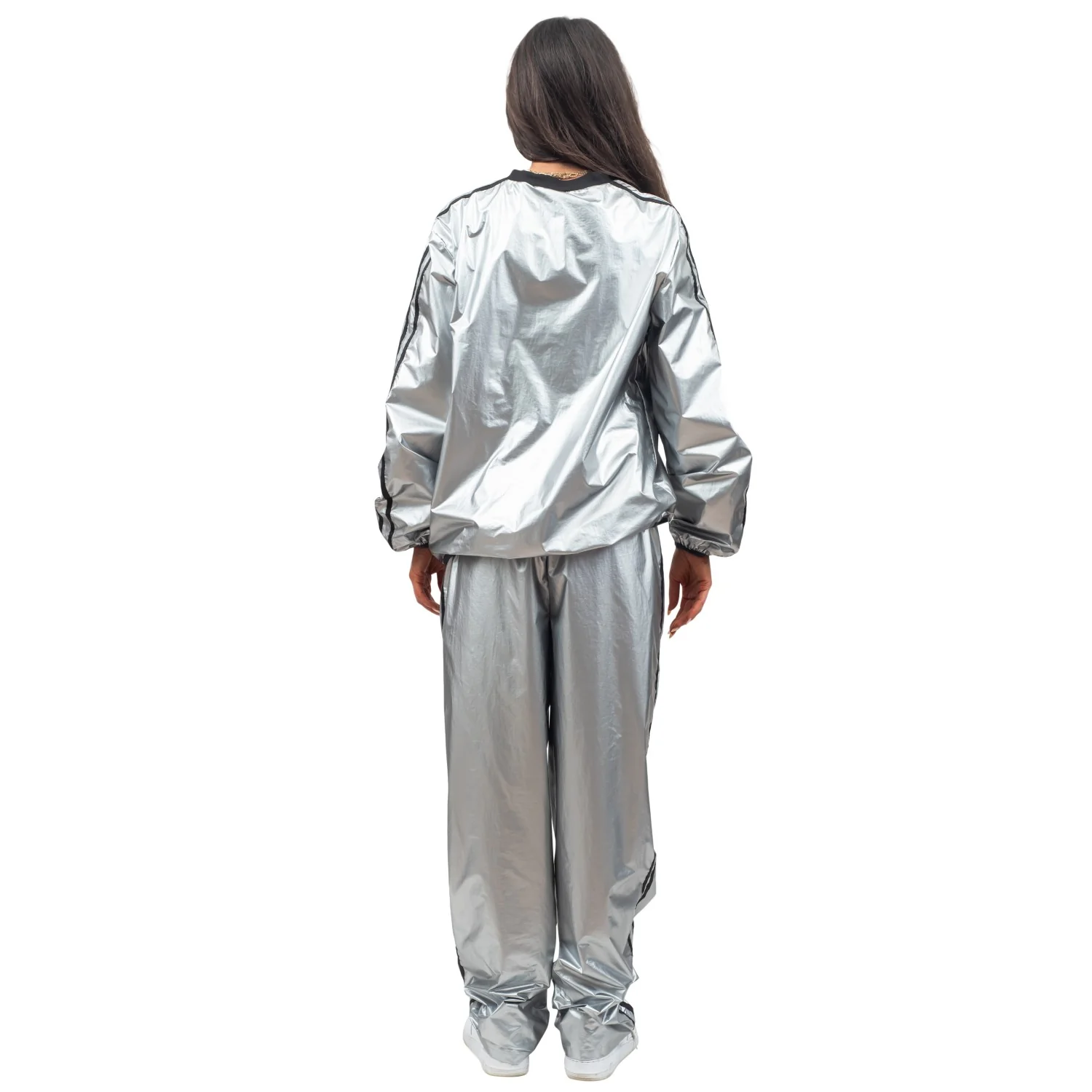 Todd and Margo Shiny Silver 2 Piece Workout Top and Pants Halloween Costume Set - Image 8