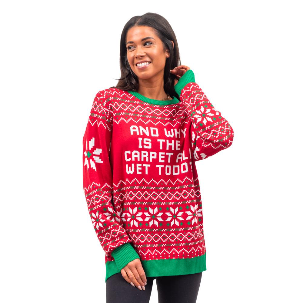 Todd and Margo Why is The Carpet Wet I Don’t Know Knitted Ugly Christmas Sweater - Image 3