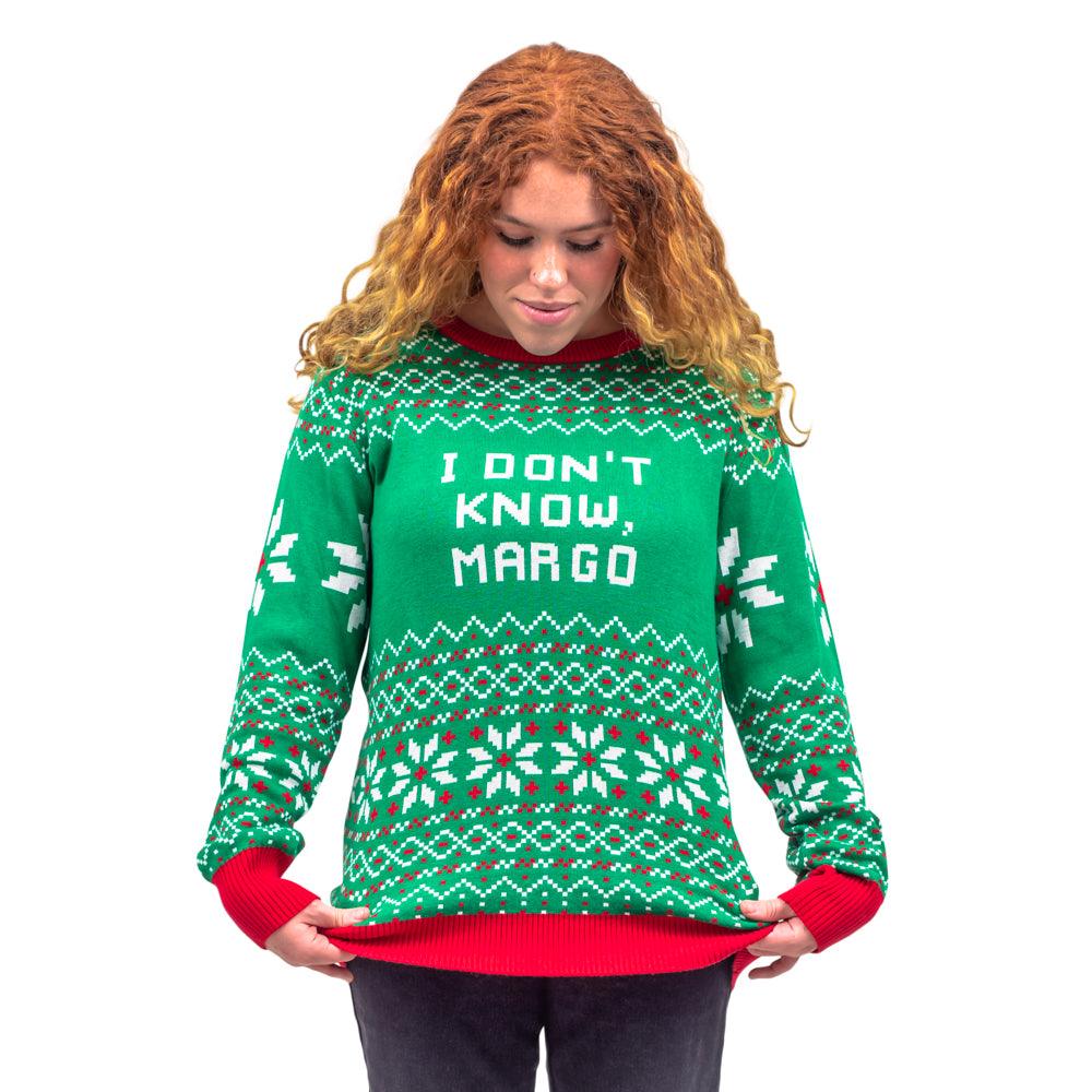 Todd and Margo Why is The Carpet Wet I Don’t Know Knitted Ugly Christmas Sweater - Image 4