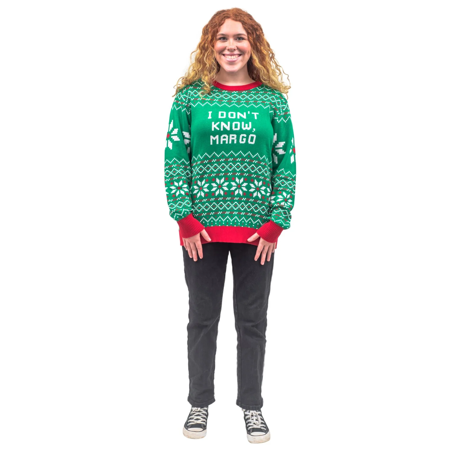 Todd and Margo Why is The Carpet Wet I Don’t Know Knitted Ugly Christmas Sweater - Image 7