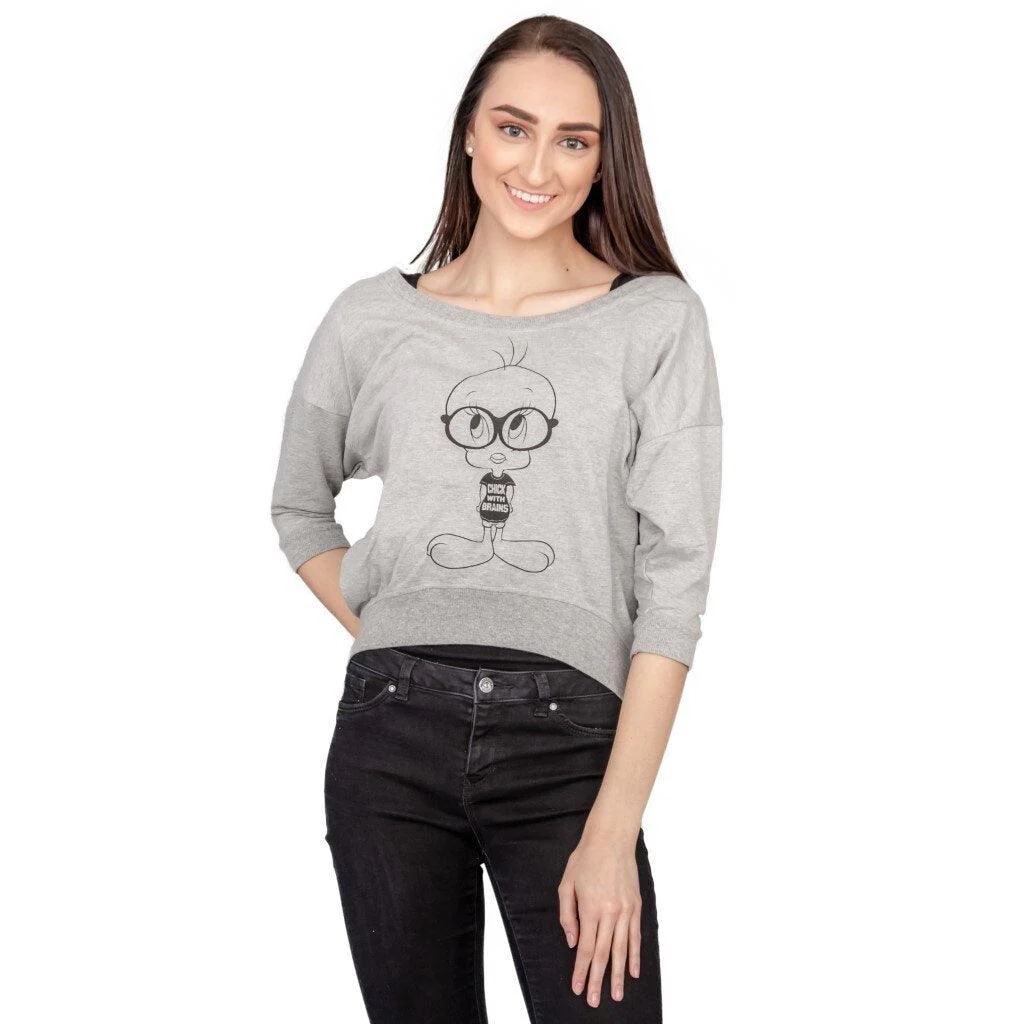 Tweety Bird Chick With Brains Cropped Sweatshirt - Image 4