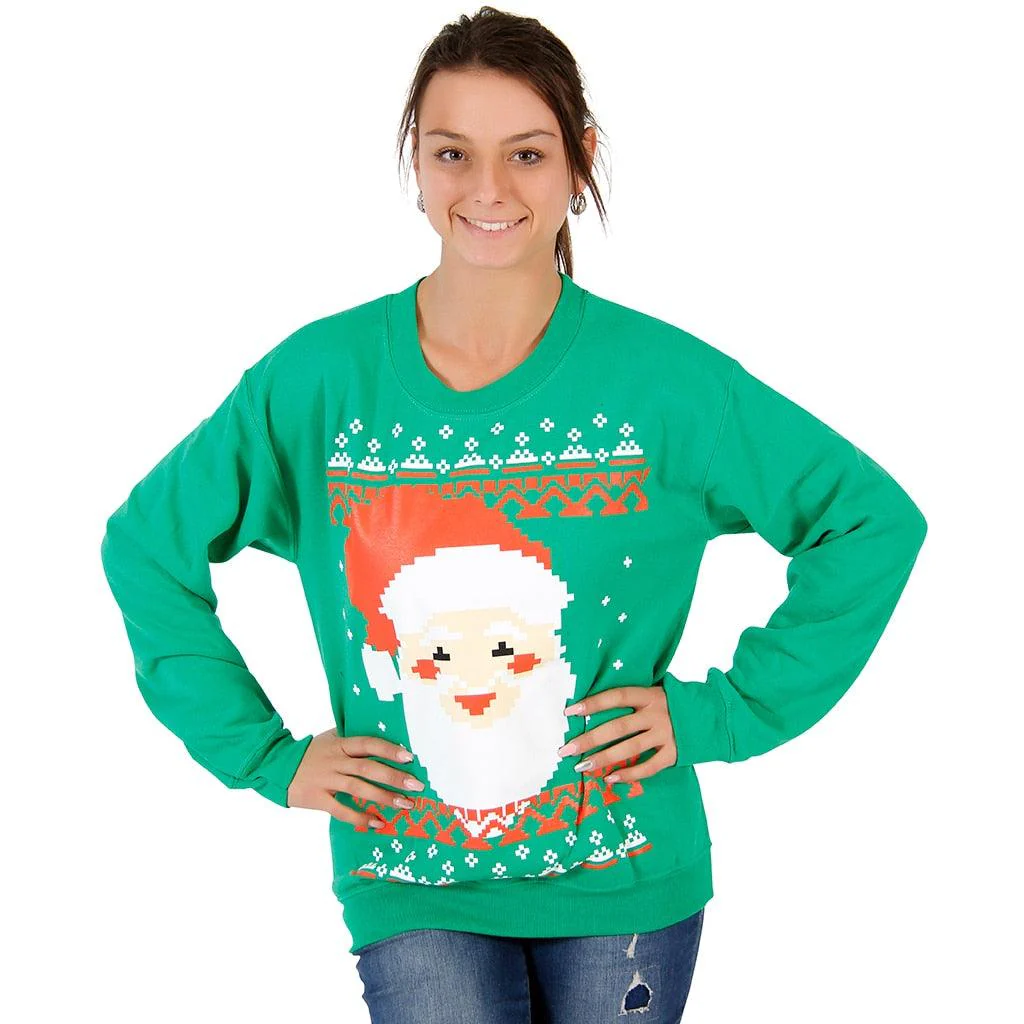 Ugly Christmas Big Santa Claus Face 8-Bit Sweatshirt - Image 2