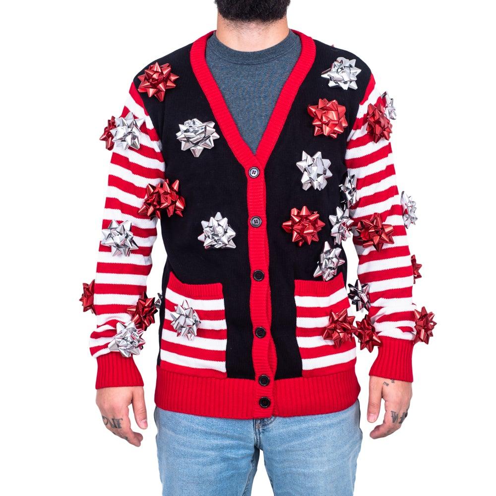 Ugly Christmas Sweater Gift Wrapping Bow Unisex Cardigan
