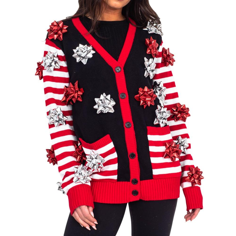 Ugly Christmas Sweater Gift Wrapping Bow Unisex Cardigan - Image 2