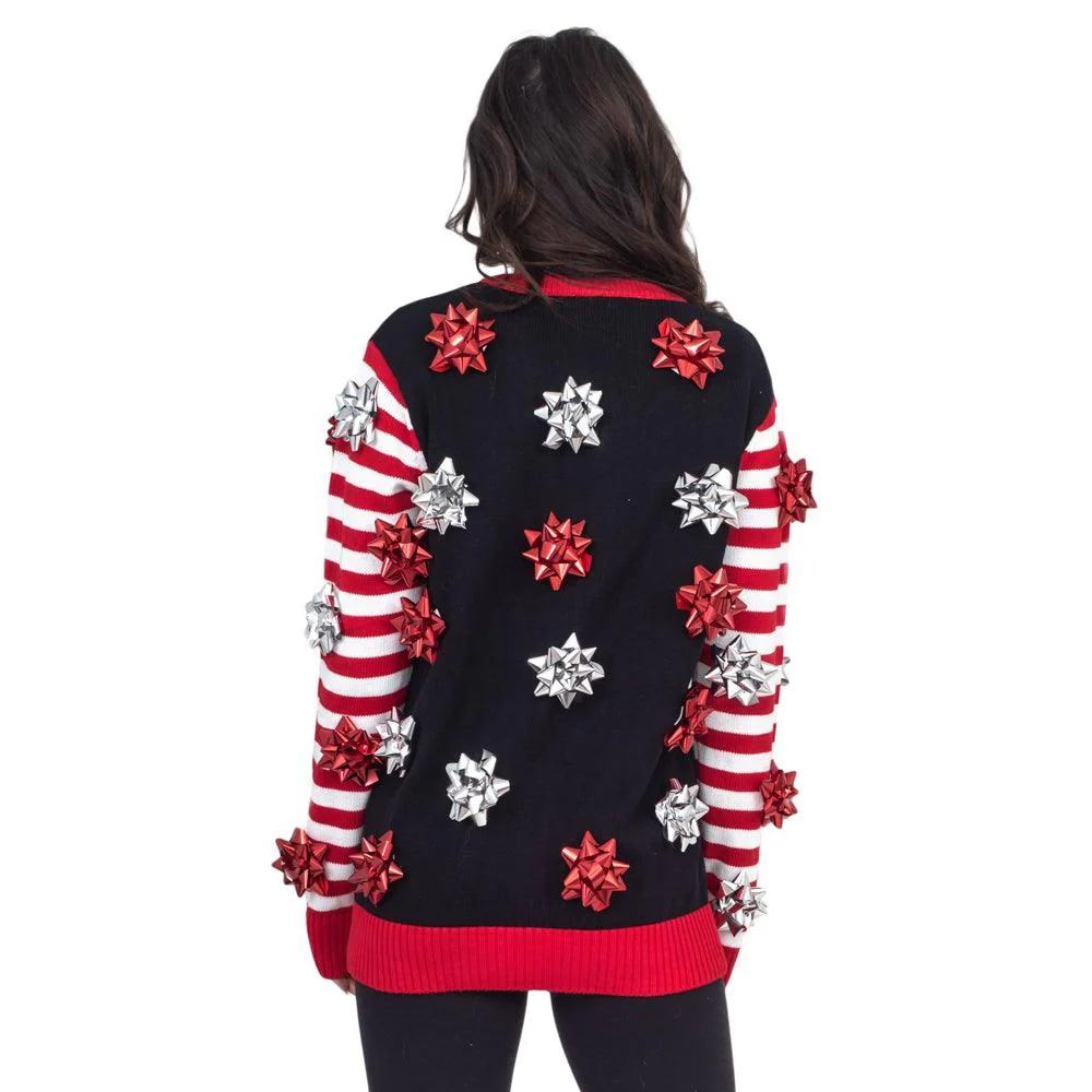 Ugly Christmas Sweater Gift Wrapping Bow Unisex Cardigan - Image 3