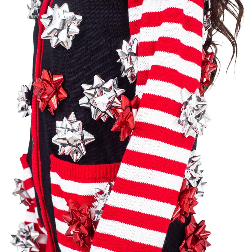 Ugly Christmas Sweater Gift Wrapping Bow Unisex Cardigan - Image 4