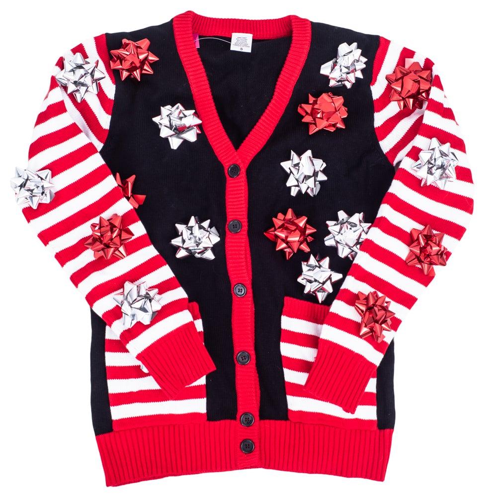 Ugly Christmas Sweater Gift Wrapping Bow Unisex Cardigan - Image 6